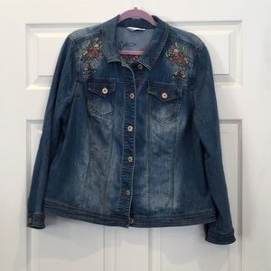 CJ Banks Denim Jean Jacket w/Embroidery Design